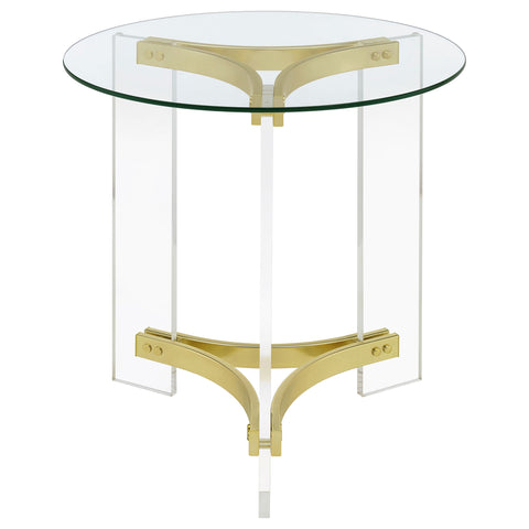 Halston Round Glass Top Acrylic Leg End Table Matte BrassClear