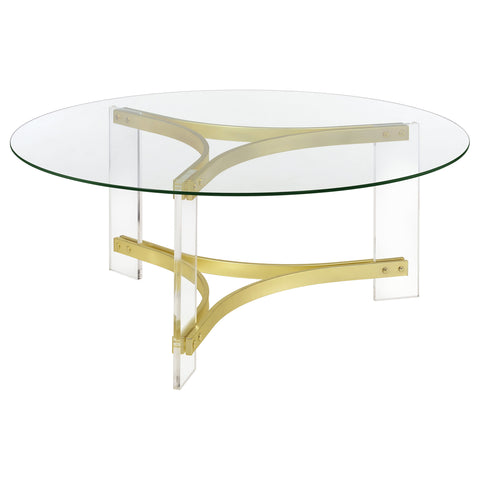 Halston Round Glass Top Acrylic Leg Coffee Table Matte BrassClear