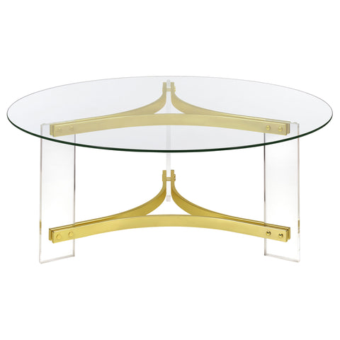 Halston Round Glass Top Acrylic Leg Coffee Table Matte BrassClear
