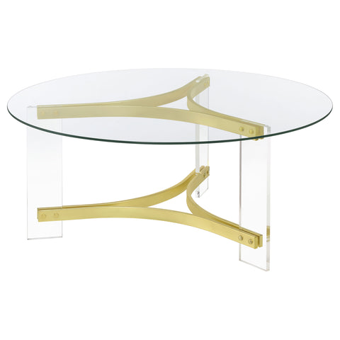 Halston Round Glass Top Acrylic Leg Coffee Table Matte BrassClear