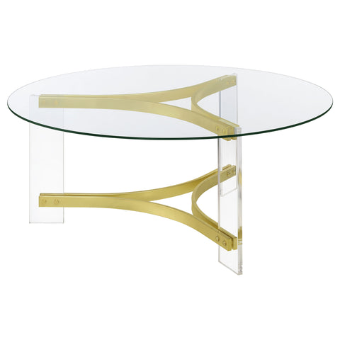 Halston Round Glass Top Acrylic Leg Coffee Table Matte BrassClear