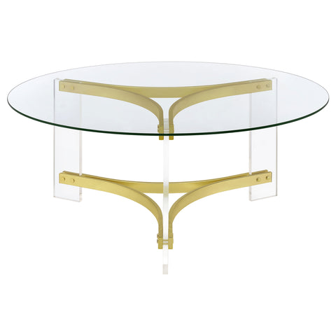Halston Round Glass Top Acrylic Leg Coffee Table Matte BrassClear