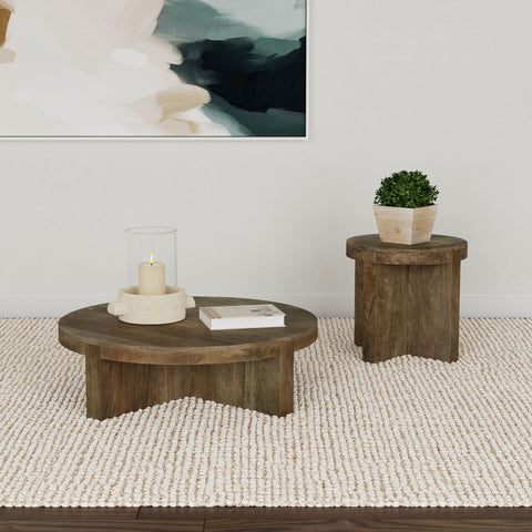 Trini Round Solid Mango Wood End Table BrownBrown