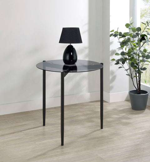 Opal Round Smoked Glass Top End Table Sandy BlackGrey