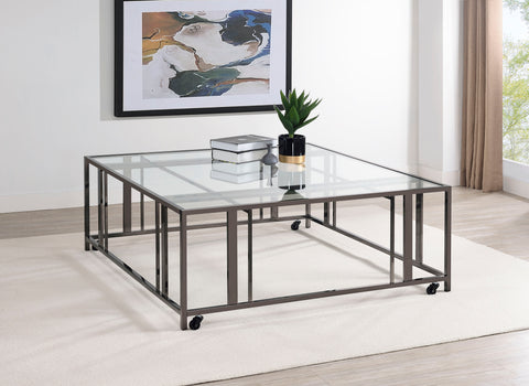 Evanna Square Glass Top Coffee Table with Casters Black NickelBlack Nickel