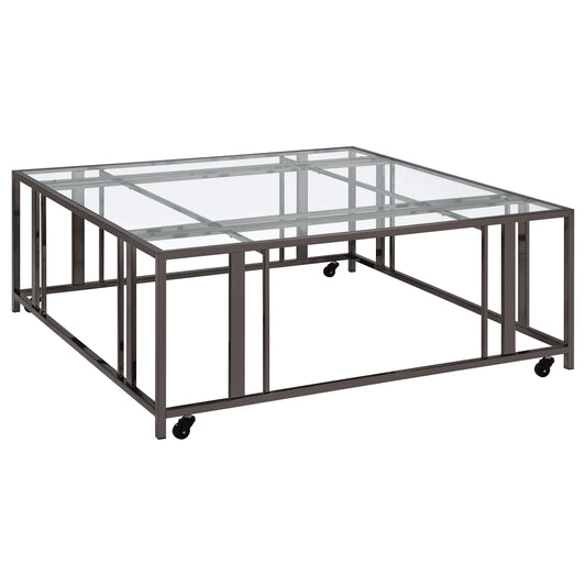 Evanna Square Glass Top Coffee Table with Casters Black NickelBlack Nickel
