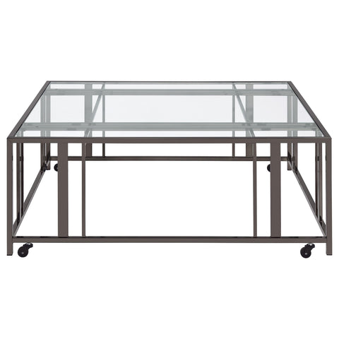 Evanna Square Glass Top Coffee Table with Casters Black NickelBlack Nickel