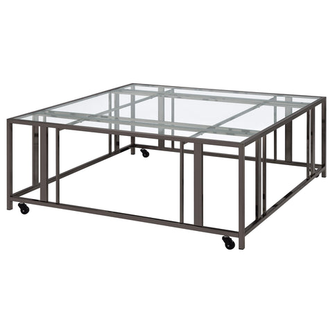 Evanna Square Glass Top Coffee Table with Casters Black NickelBlack Nickel