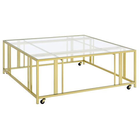 Evanna Square Glass Top Coffee Table with Casters Matte BrassMatte Brass