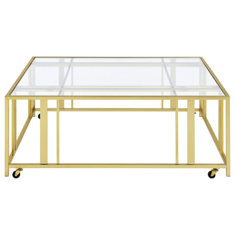 Evanna Square Glass Top Coffee Table with Casters Matte BrassMatte Brass