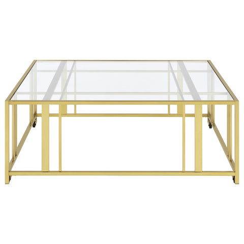 Evanna Square Glass Top Coffee Table with Casters Matte BrassMatte Brass