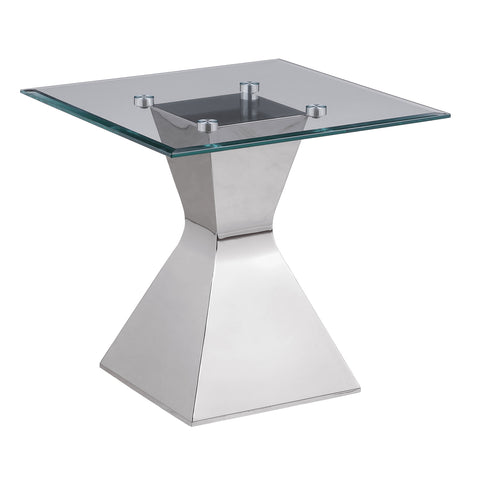 Zander Glass Top Stainless Steel Side End Table ChromePolished Stainless Steel