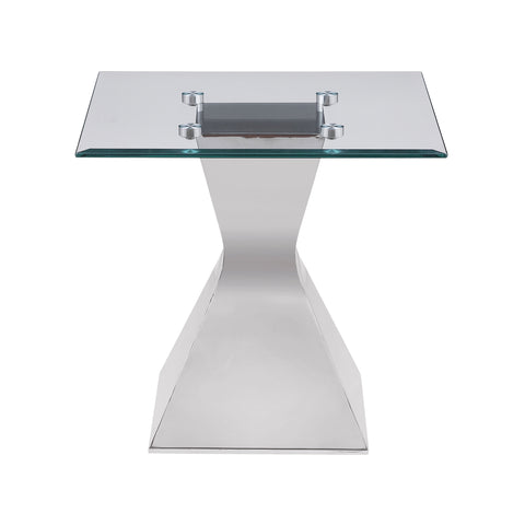 Zander Glass Top Stainless Steel Side End Table ChromePolished Stainless Steel