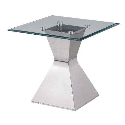 Zander Glass Top Stainless Steel Side End Table ChromePolished Stainless Steel