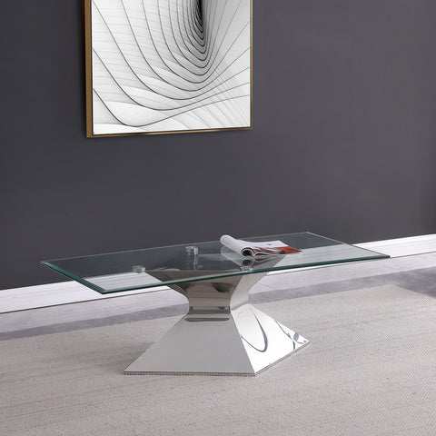 Zander Glass Top Stainless Steel Coffee Table ChromePolished Stainless Steel