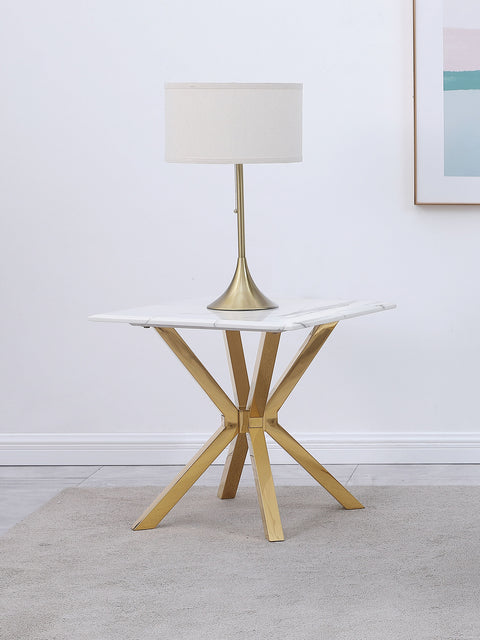 Samira Faux Marble Top Stainless Steel End Table GoldWhite Marble / Gold