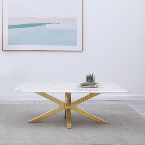 Samira Faux Marble Top Stainless Steel Coffee Table GoldWhite Marble / Gold