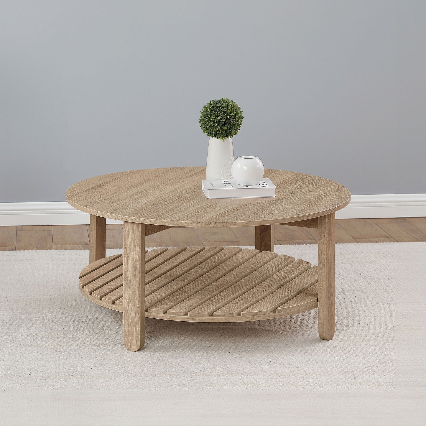 cadee 1-shelf round engineered wood coffee table naturalnatural