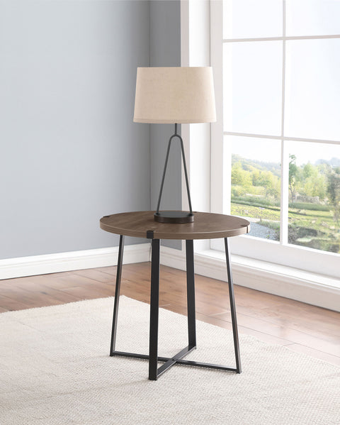 Devar Round Engineered Wood Side End Table GreyLight Brown