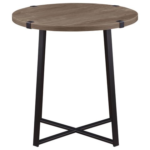Devar Round Engineered Wood Side End Table GreyLight Brown