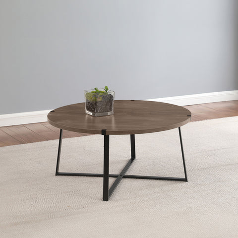 Devar Round Engineered Wood Coffee Table GreyLight Brown
