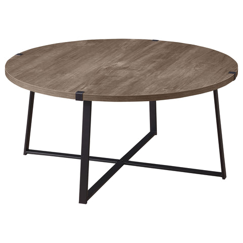 Devar Round Engineered Wood Coffee Table GreyLight Brown