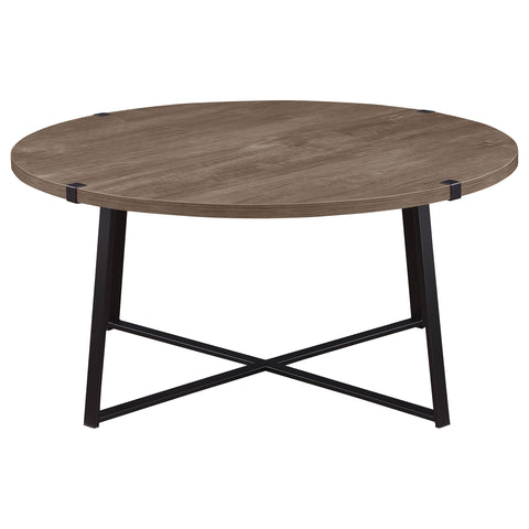 Devar Round Engineered Wood Coffee Table GreyLight Brown