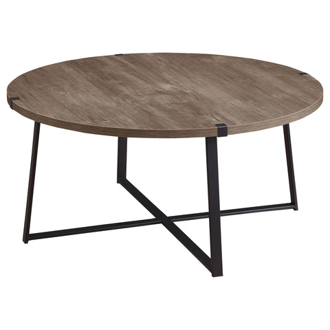 Devar Round Engineered Wood Coffee Table GreyLight Brown