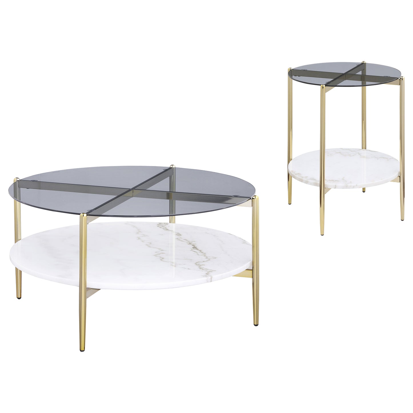 barlow 2-piece round coffee and end table set gold
