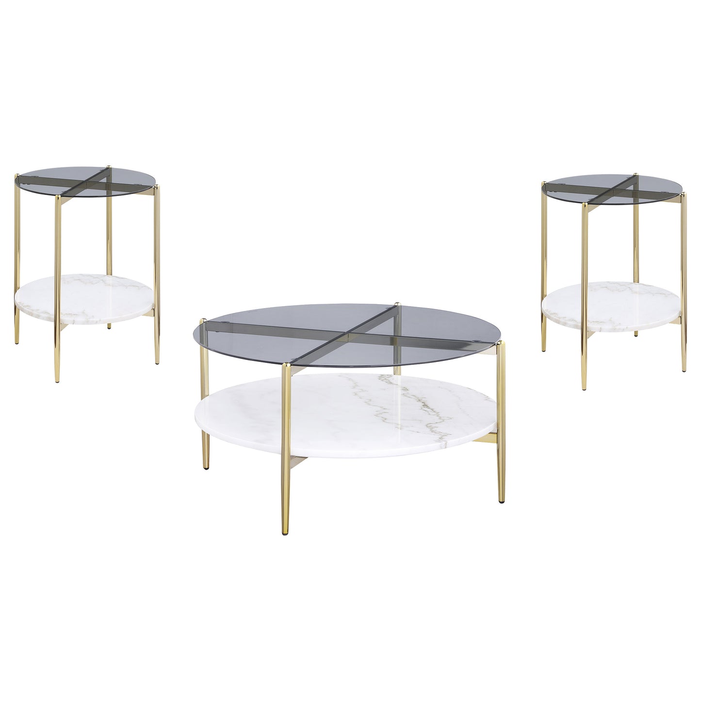 barlow 3-piece round coffee and end table set gold