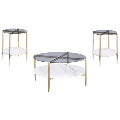 Barlow 3-piece Round Coffee and End Table Set Gold