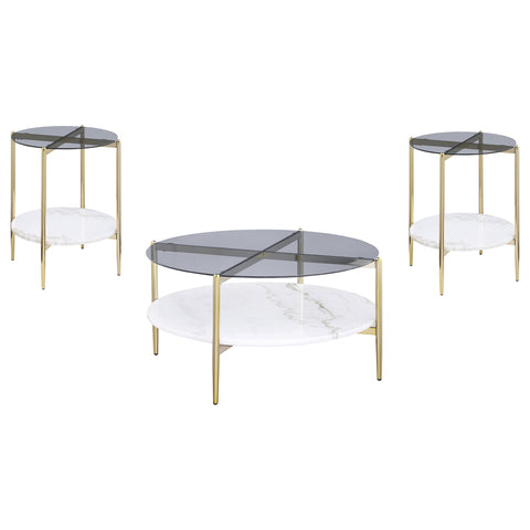 Barlow 3-piece Round Coffee and End Table Set Gold