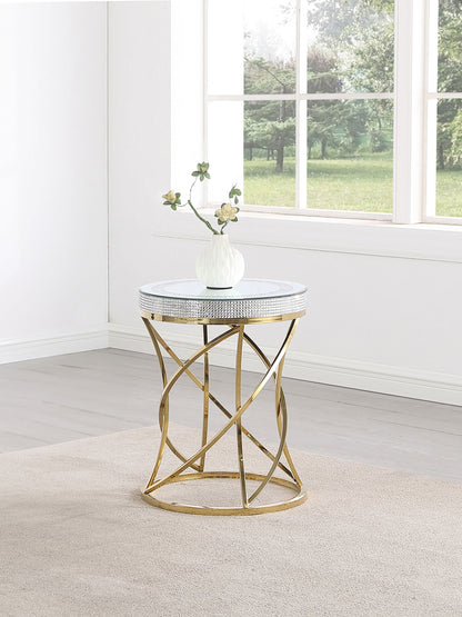 Elana Round Mirror Top Stainless Steel End Table GoldGold