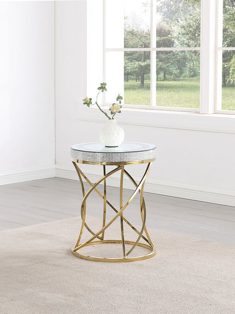 Elana Round Mirror Top Stainless Steel End Table GoldGold