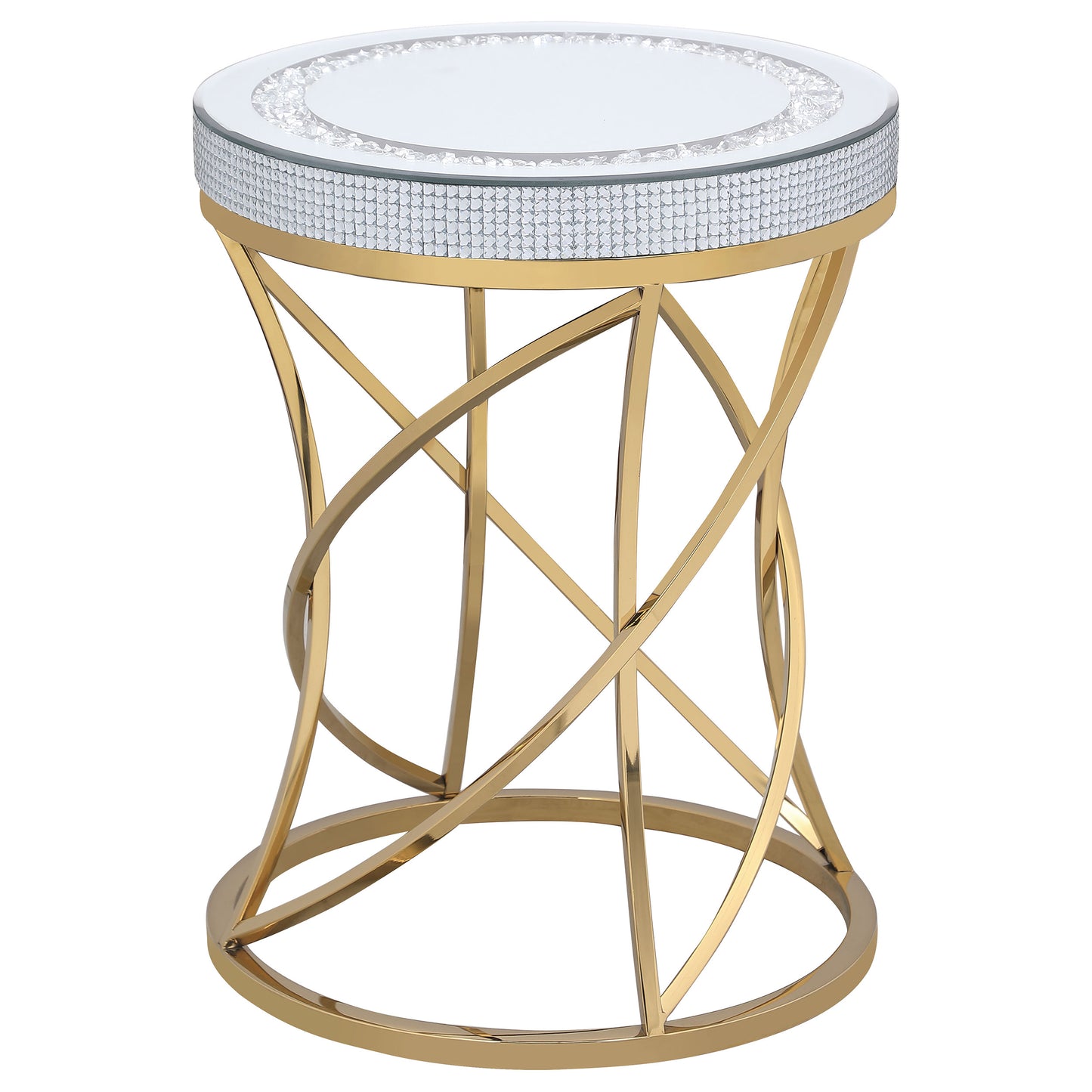 elana round mirror top stainless steel end table goldgold
