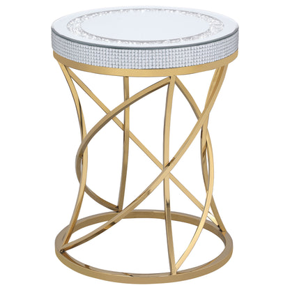 Elana Round Mirror Top Stainless Steel End Table GoldGold
