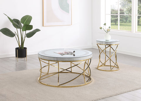 Guillen 2-piece Round Mirror Top Coffee and End Table Set Gold