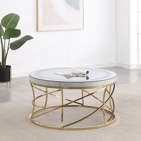 Elana Round Mirror Top Stainless Steel Coffee Table GoldGold
