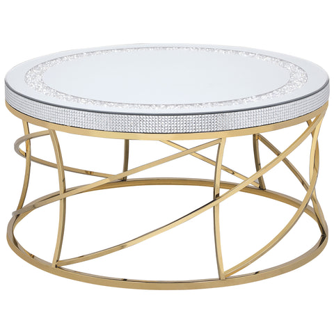 Elana Round Mirror Top Stainless Steel Coffee Table GoldGold