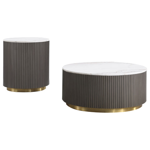 Bowen 2-piece Round Marble Coffee and End Table Set White