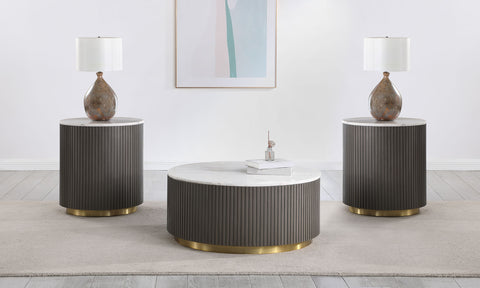 Bowen 3-piece Round Marble Coffee and End Table Set White