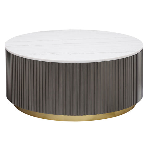 Taffeta Round Marble Top Coffee Table White and CharcoalWhite Marble