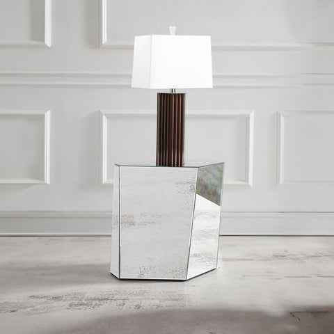 Yaritza Mirrored Abstract Geometric End Table SilverMirror