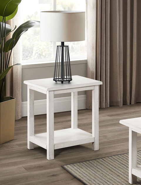 Birdie Wood End Table with Shelf WhiteDistressed White