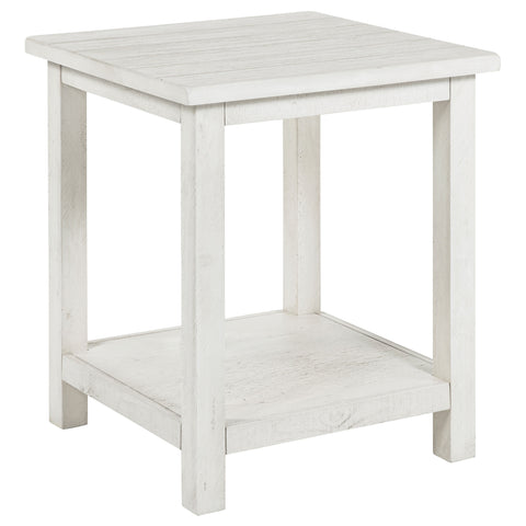 Birdie Wood End Table with Shelf WhiteDistressed White