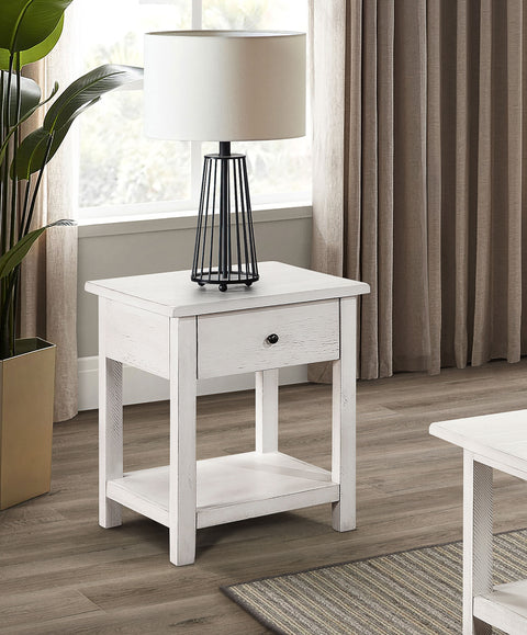 Birdie 1-drawer Wood End Table with Shelf WhiteDistressed White