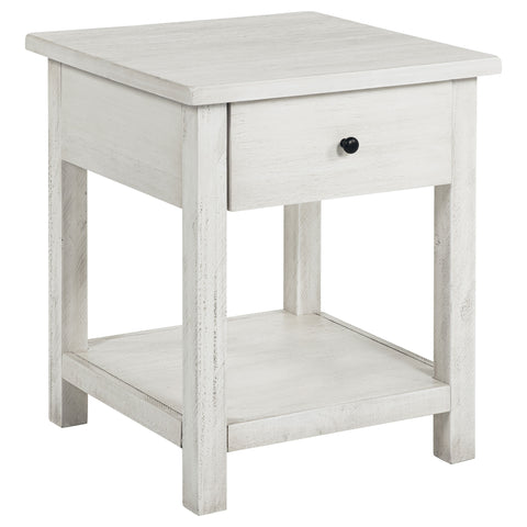 Birdie 1-drawer Wood End Table with Shelf WhiteDistressed White