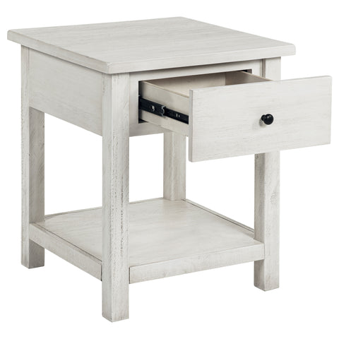 Birdie 1-drawer Wood End Table with Shelf WhiteDistressed White