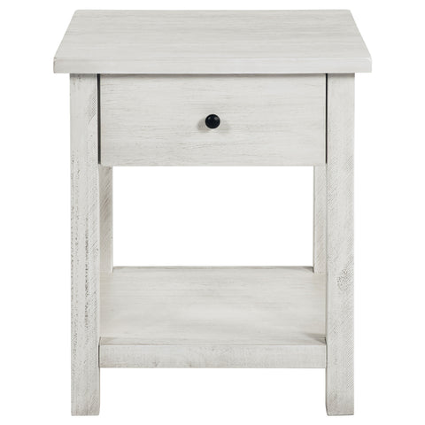 Birdie 1-drawer Wood End Table with Shelf WhiteDistressed White