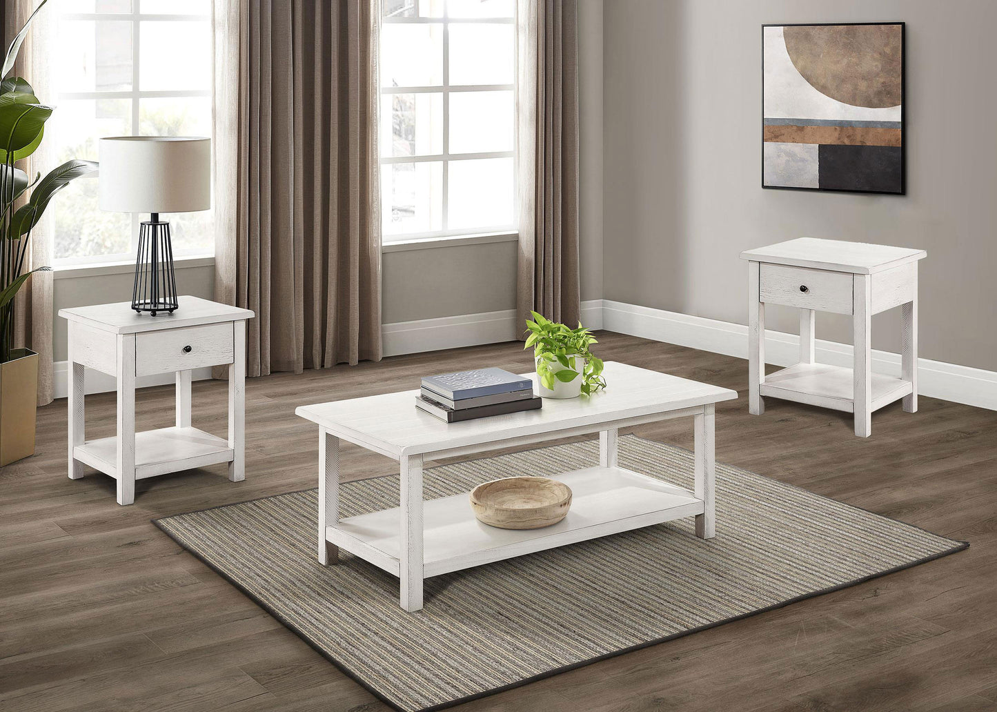 alcott 3-piece coffee and 1-drawer end table set white